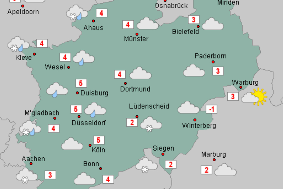 In Teilen Nordrhein-Westfalens ist in der kommenden Woche Schneefall möglich.