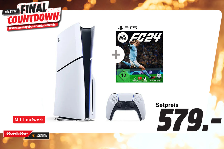 Sony PlayStation 5 Slim + EA Sports FC 24 für 579 Euro.