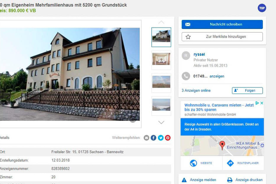 Aktuell steht das Haus auf Ebay-Kleinanzeigen zum Verkauf.