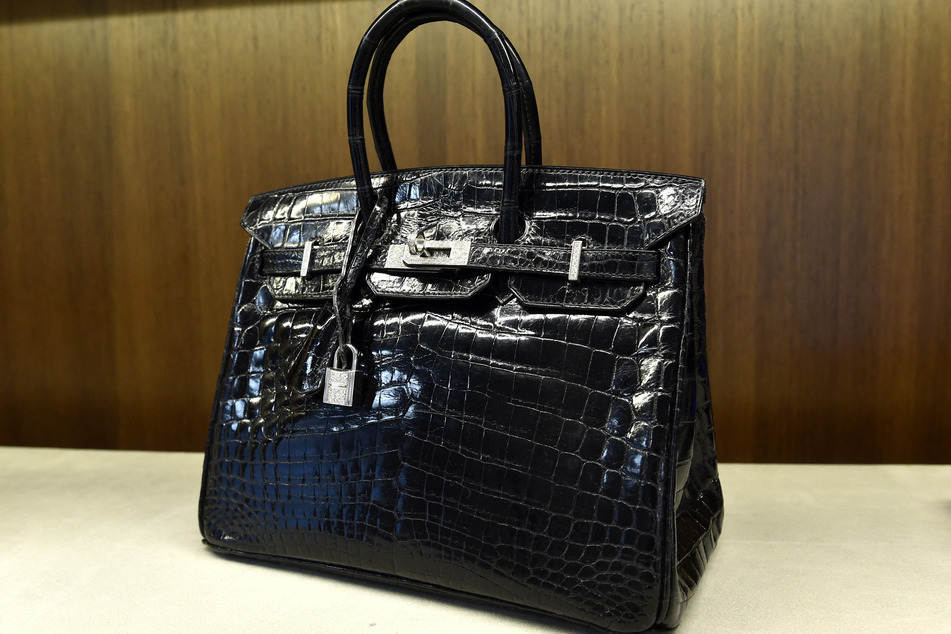 An Hermès Extraordinary Collection shiny black Nilo crocodile Birkin bag with 18-karat white gold hardware and diamonds displayed at Heritage Auctions on April 7, 2014, in New York.
