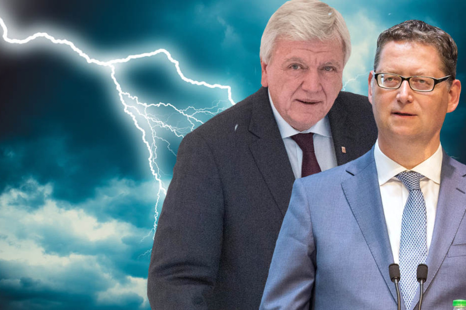 Ministerpräsident Volker Bouffier (l., CDU) und sein SPD-Herausforderer Thorsten Schäfer-Gümbel müssen den Wahlausgang gleichermaßen fürchten (Fotomontage).