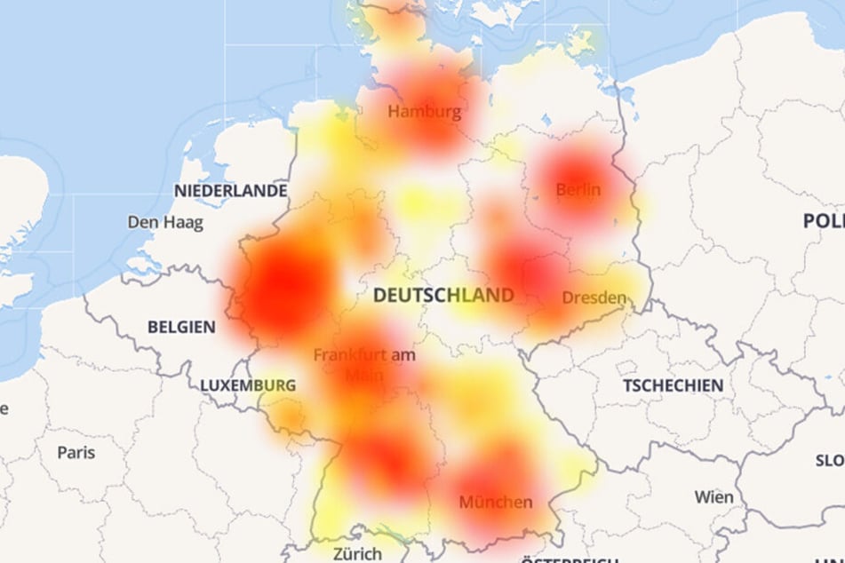 Die karte zeigt ganz deutlich: Bei TV NOW gab es deutschlandweit Probleme.