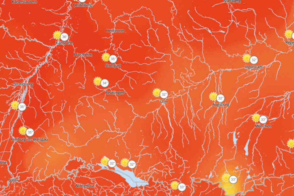 Die Temperaturen bewegen sich in dieser Woche in Baden-Württemberg im Durschnitt um 35 Grad Celsius.