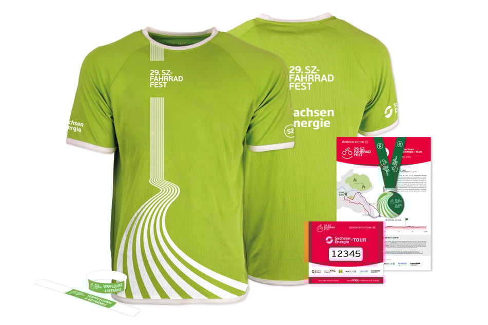Zu gewinnen: Startgebühr für die Wunsch-Tour, Fahrradfest-Shirt, Startnummer, Streckenprofil, Verpflegungsband und Finisher-Medaille.