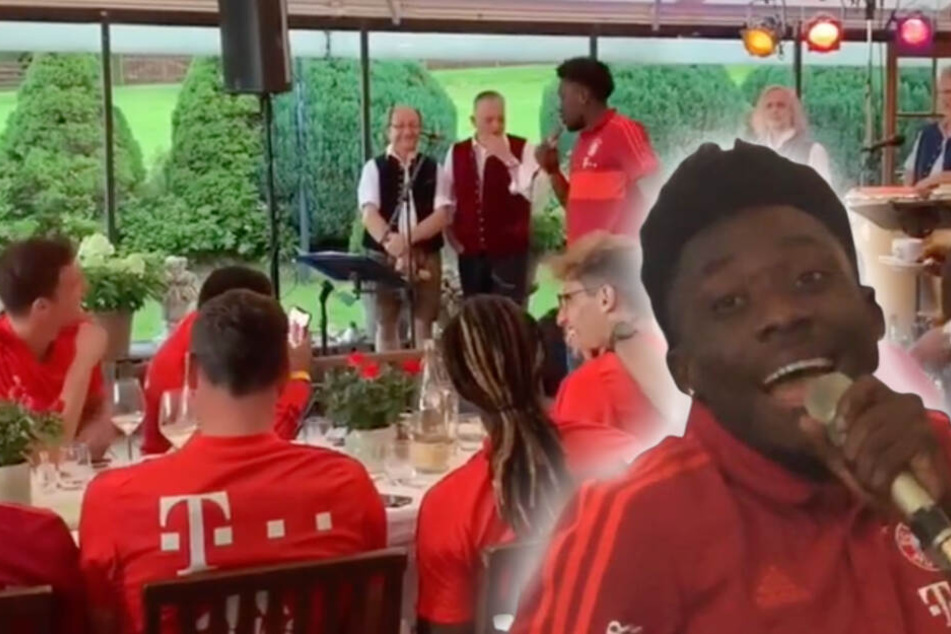Alphonso Davies (18) stellte sein Talent als Sänger beim Mannshcaftsabend des FC Bayern unter Beweis.