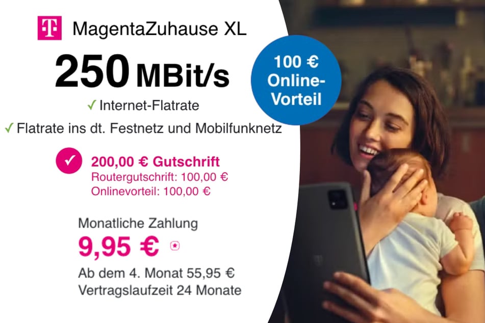 Der MagentaZuhause XL mit 250 MBit/s für nur 9,95 Euro in den ersten drei Monaten.