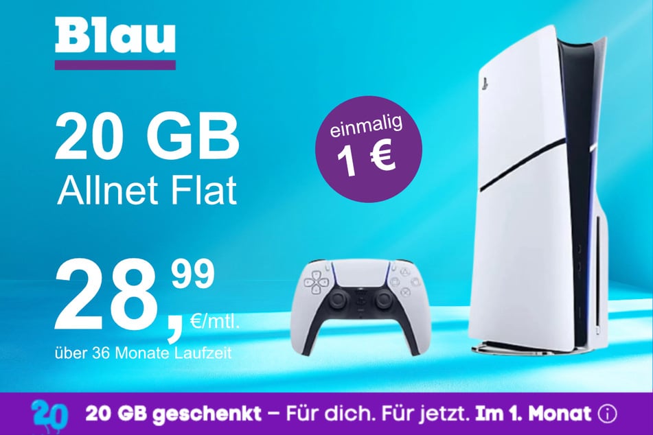 Die PS5 Digital Slim Edition im Blau Allnet M inkl. 15 GB für einmalig nur 1 Euro.