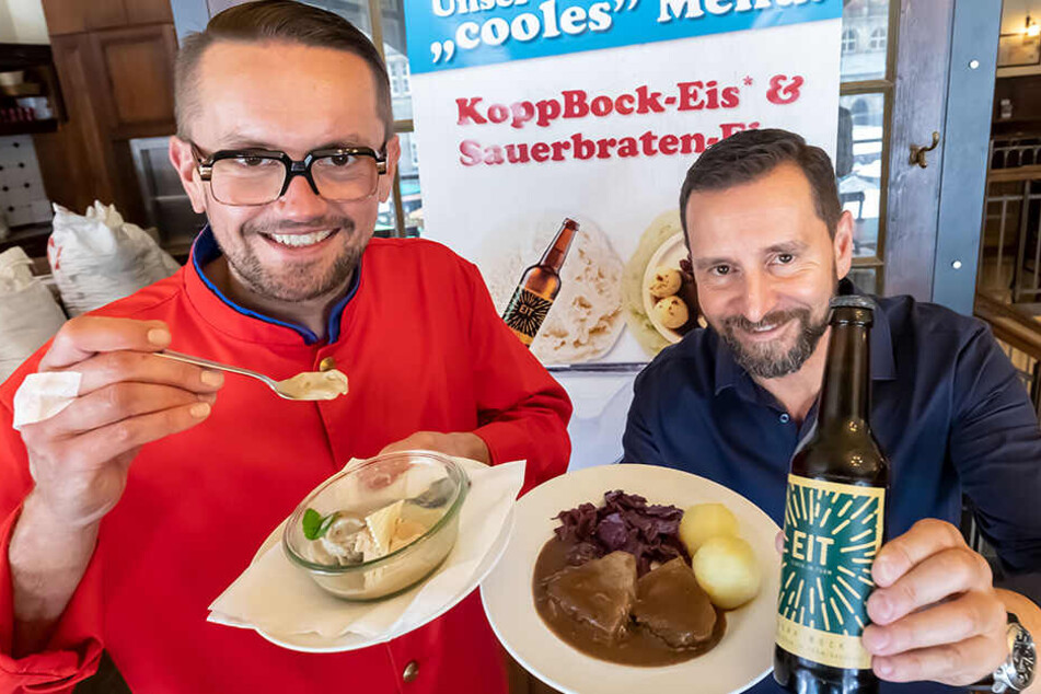 Andreas Marschner (l.) von Marschner's Eiscafé und Turm-Brauhaus-Chef André Donath haben ein "cooles" Menü kreiert.