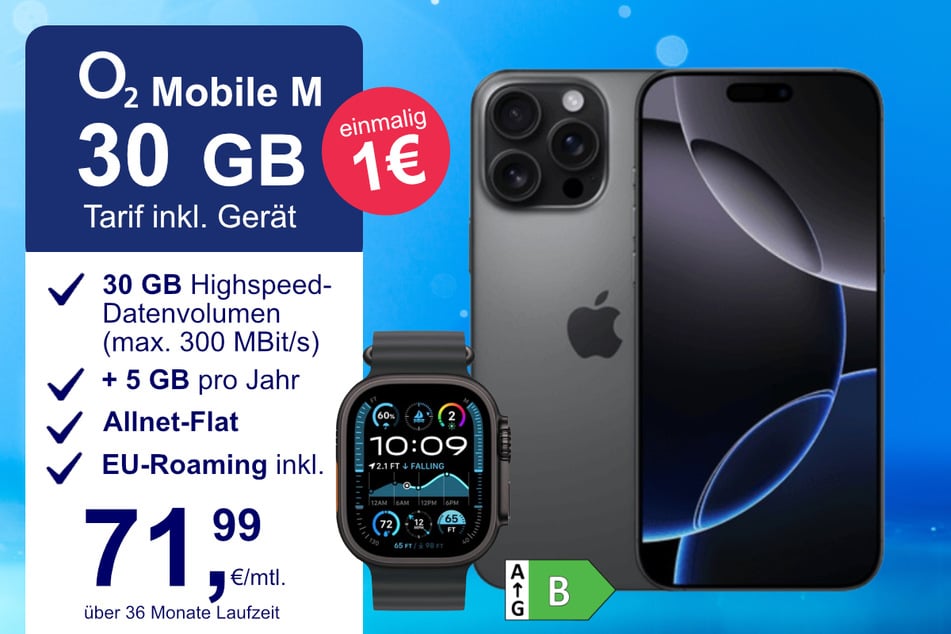 Das iPhone 16 Pro Max + Watch Ultra 2 im o2 Mobile M für einmalig 1 Euro.