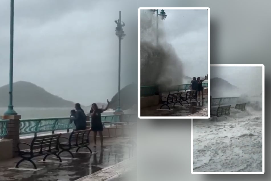 Beim Versuch für ein Selfie zu posieren, wurden diese Stormchaser von einer Welle erfasst und fortgespült.