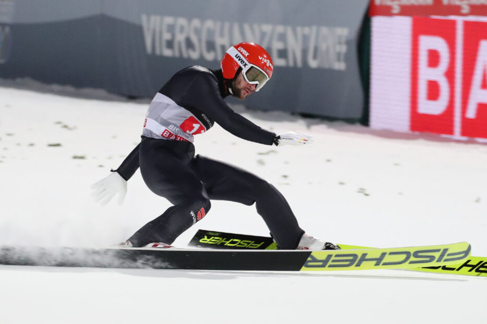 Markus Eisenbichler beim Springen der Vierschanzentournee in Bischofshofen (Österreich).