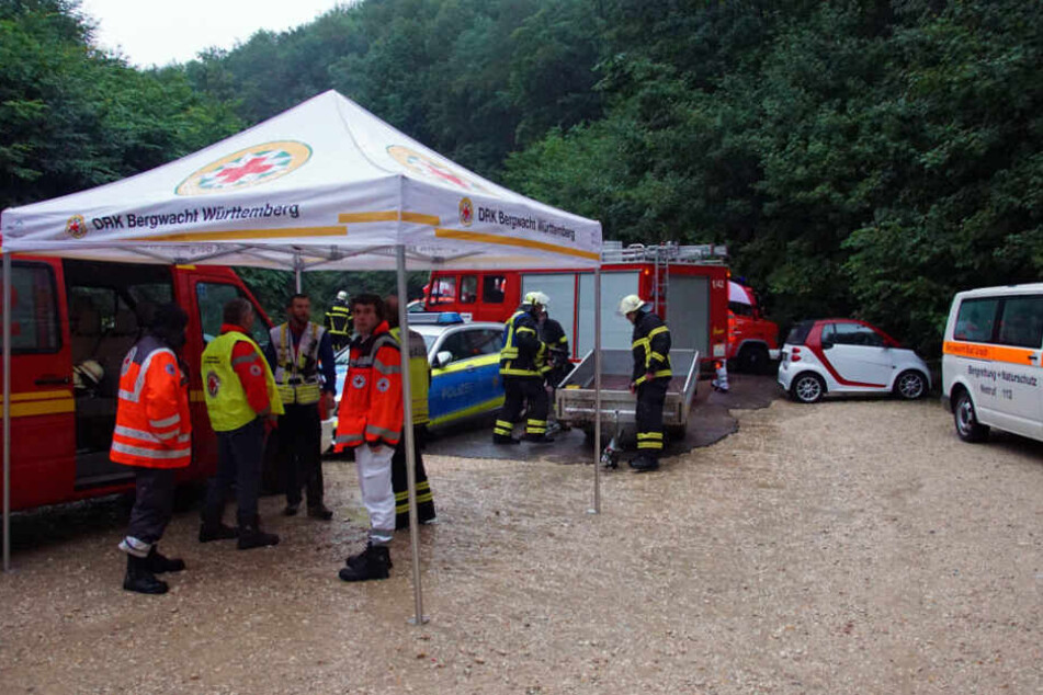 28. Juli 2019: Einsatzkräfte von Bergwacht und Feuerwehr an der Falkensteiner Höhle.