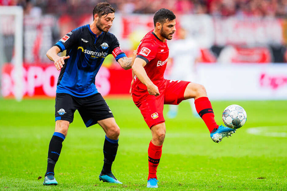 Kevin Volland im Duell mit SCP-Kapitän Christian Strohdiek (l.).