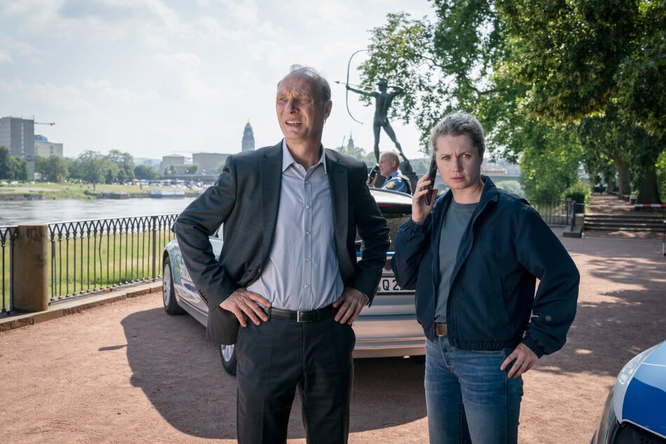 Peter Schnabel (Martin Brambach) und Leonie Winkler (Cornelia Gröschel) ermitteln in Dresden. Hier beim Dreh im Herbst 2025.