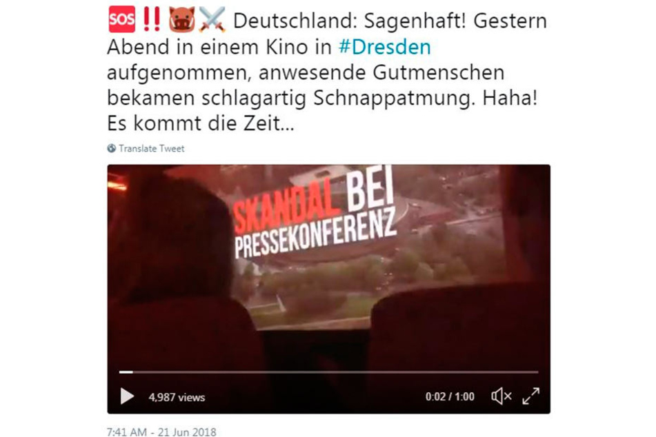 Dieses verwackelte Handyvideo, angeblich aus einem Dresdner Kino, ging auf rechten Hetz-Accounts viral.