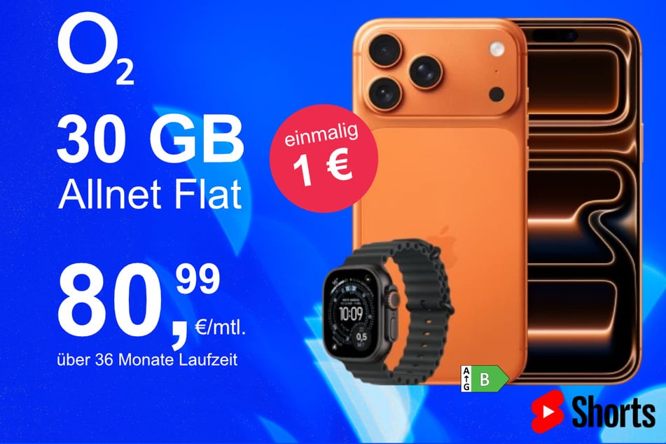 Bei o2 gibt's das iPhone 17 Pro Max jetzt mit Watch Ultra 3 im Bundle exklusiv für nur 1 Euro.
