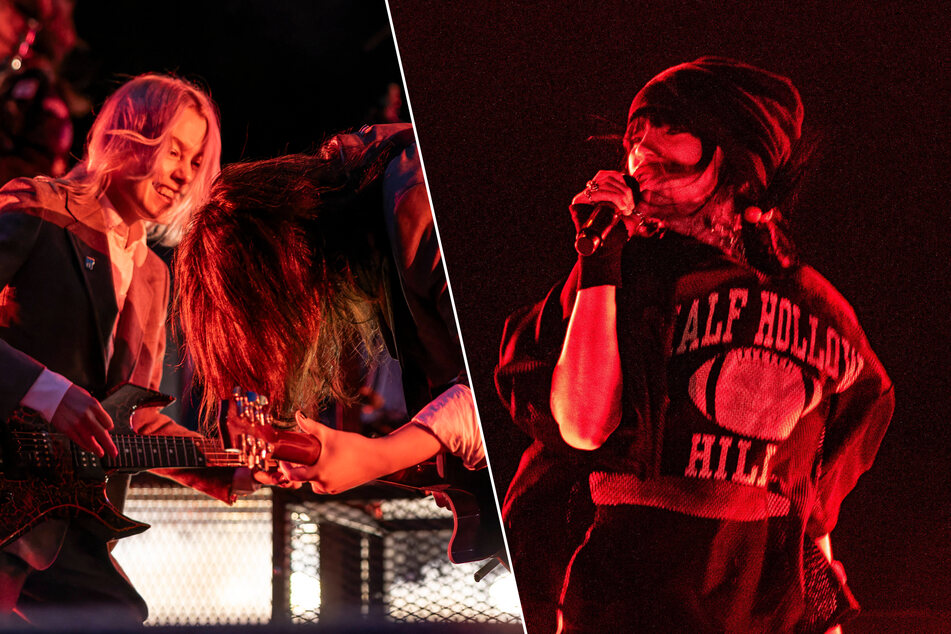 Billie Eilish (r.) brought boygenius on stage for a surprise joint performance of when the party's over in London on Tuesday.