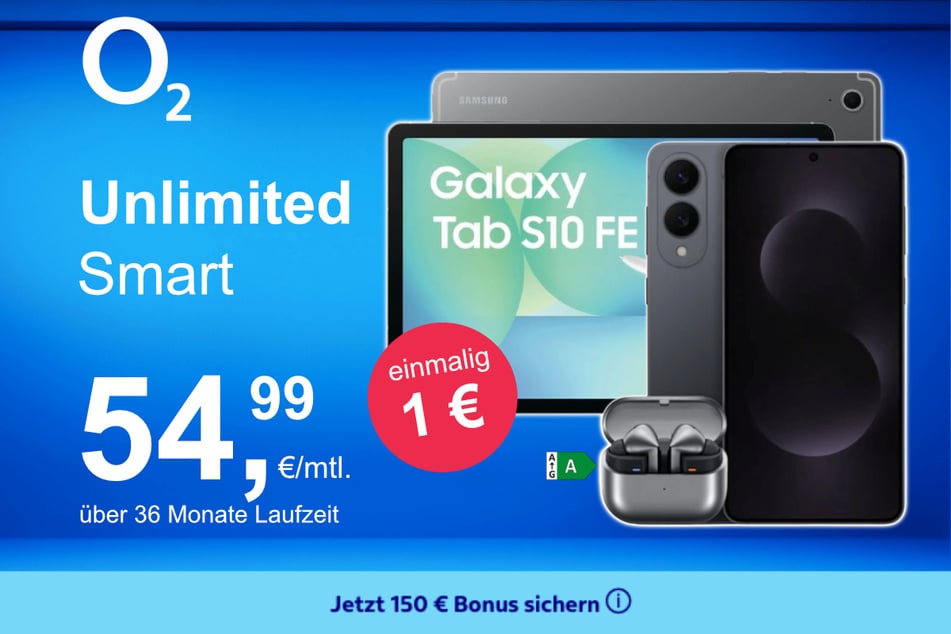 Das Samsung Galaxy S25 Edge + Buds 3 Pro + Tab S10 FE im o2 Mobile Unlimited Smart für einmalig 1 Euro.