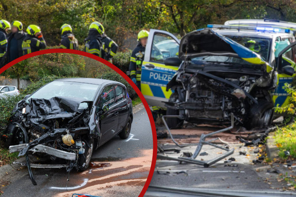 Schwerer Unfall: Kleinwagen und Polizeiauto prallen zusammen - Mutter und Sohn in Lebensgefahr