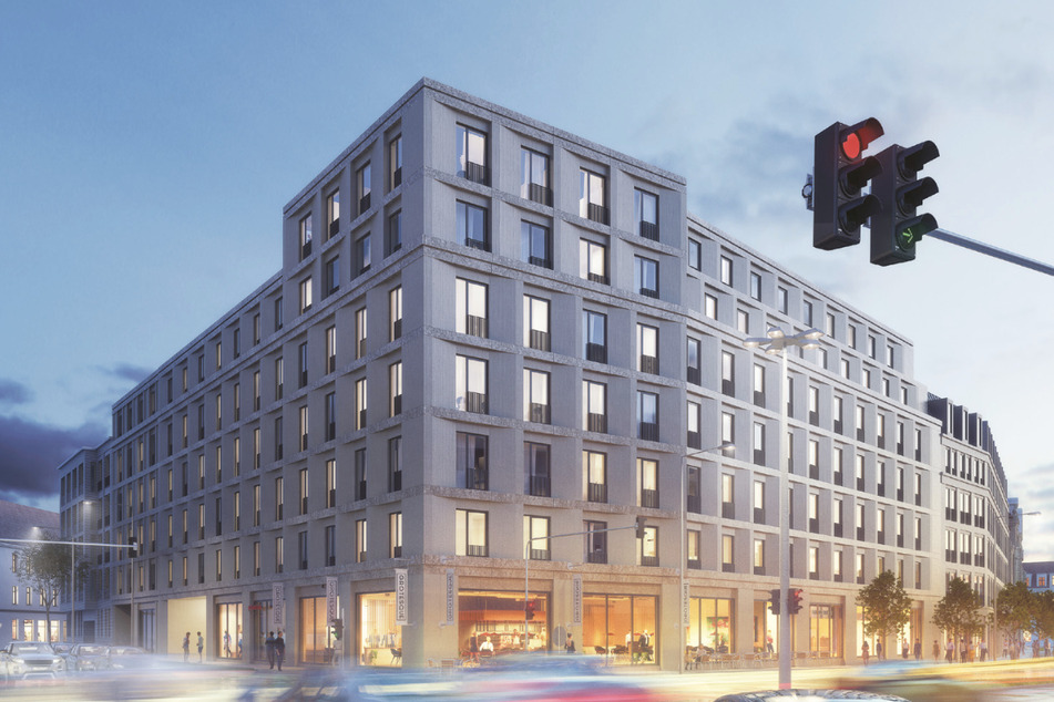 Die Visualisierung zeigt, wie sich die Planer die Büro- und Gewerbehäuser an der Brandenburger Straße vorstellen.