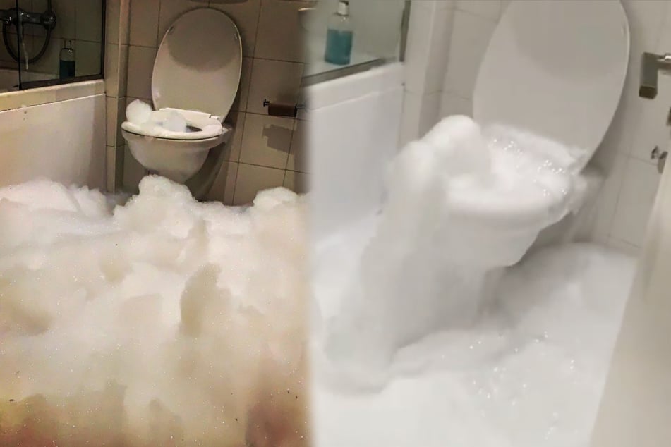 Unplanned foam party: In the middle of the night, this toilet suddenly started bubbling like crazy (collage).