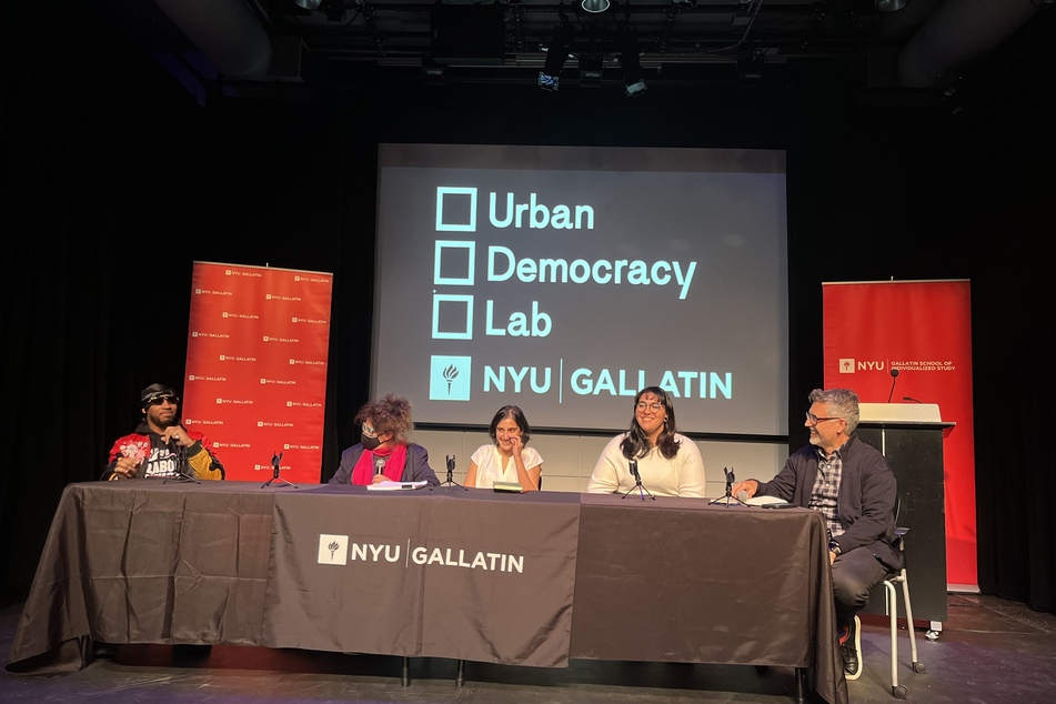 From l. to r.: Chris Smalls, Judith Sloan, Arundathi Velamur, Athena, and Gianpaolo Baiocchi.