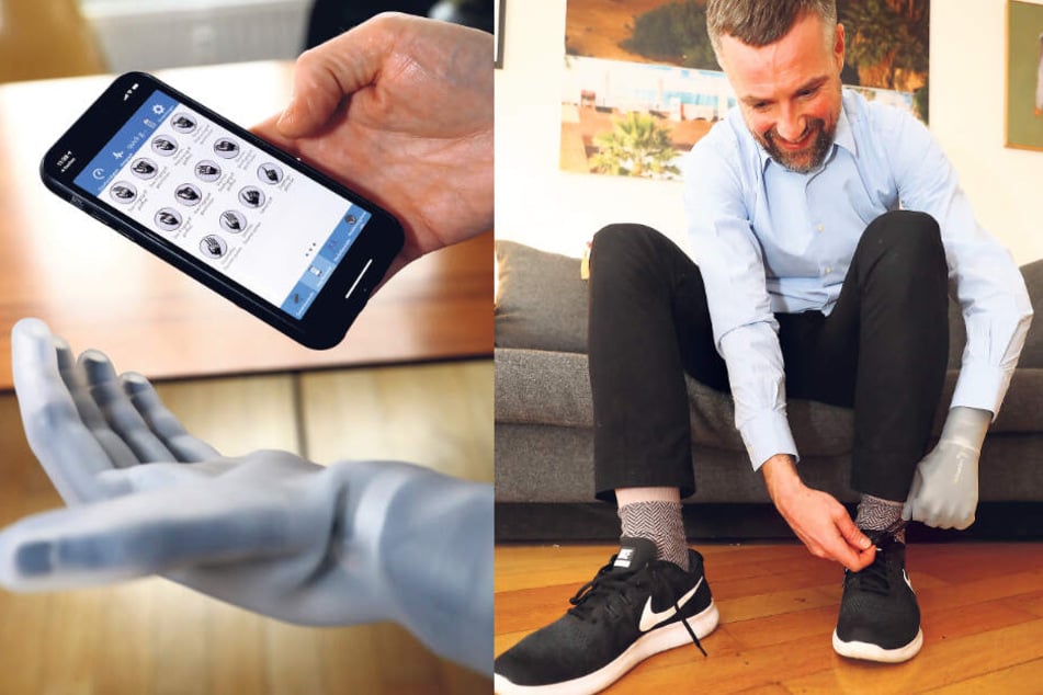 Auch per Handy-App lässt sich die Prothese steuern. Sogar das Binden der Schuhe klappt.