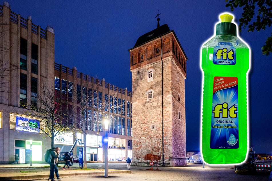 Die "fit"-Flasche ist eine Anlehnung an den Roten Turm in Chemnitz.