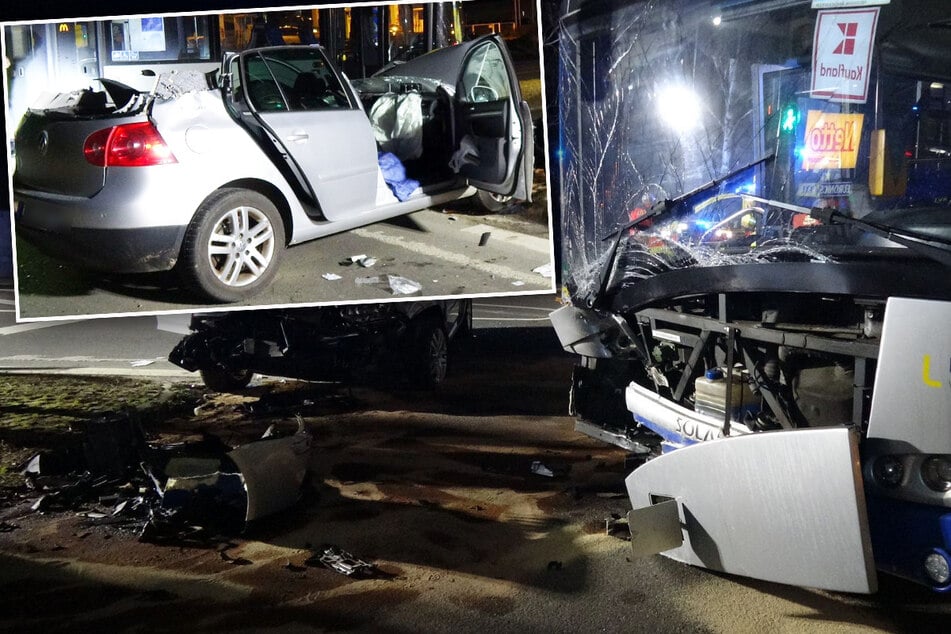 Schwerer Unfall am Pösna-Park: Fahrerin (92) nach Linienbus-Crash eingeklemmt