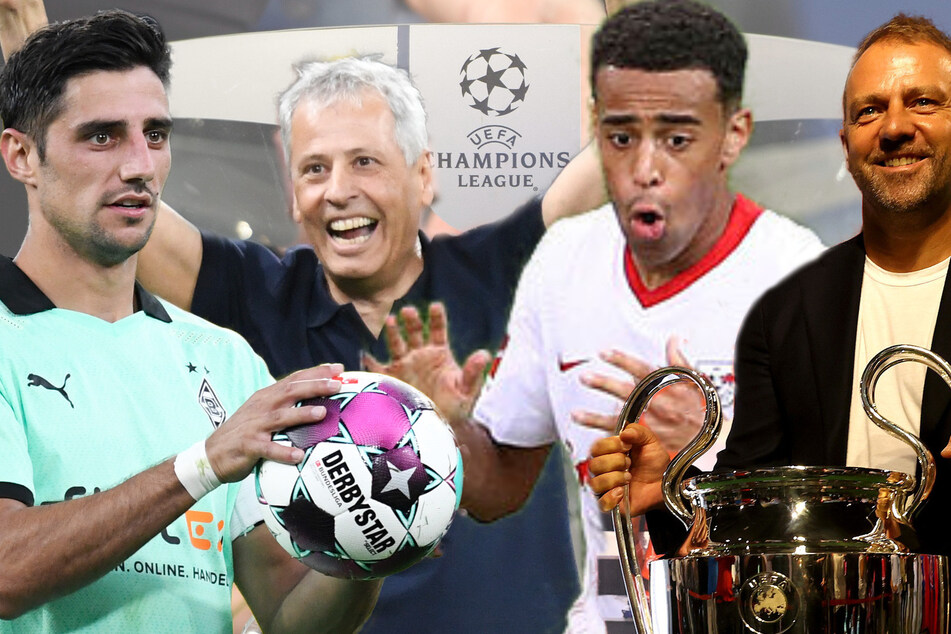 Freuen sich auf die Gruppenphase (v.l.n.r.): Gladbachs Lars Stindl, BVB-Coach Lucien Favre, RB-Profi Tyler Adams und Bayerns Quintuple-Trainer Hansi Flick.