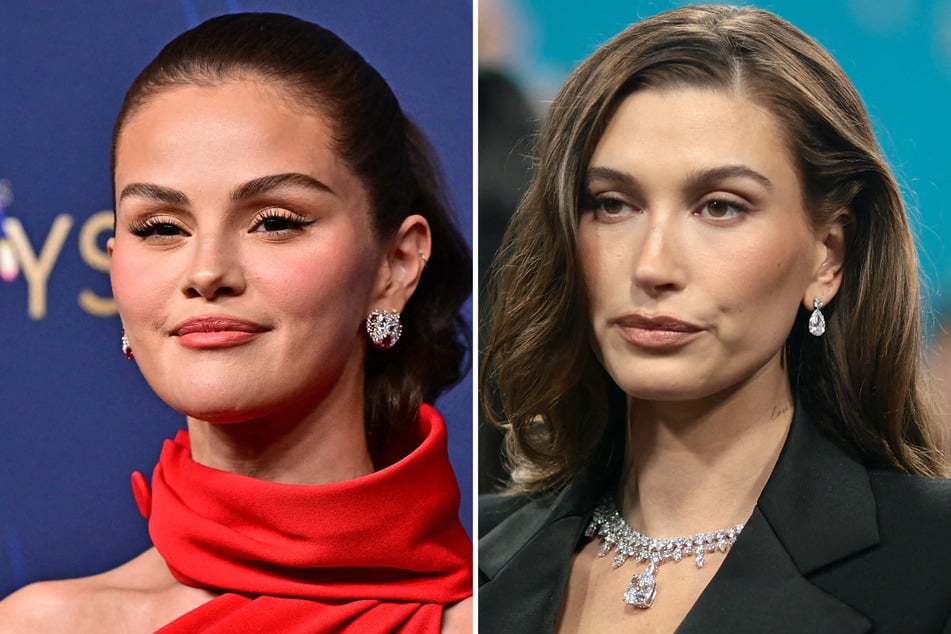 Selena Gomez (l.) defended Hailey Bieber in a since-deleted response to the model's shady comments about their beauty brands.