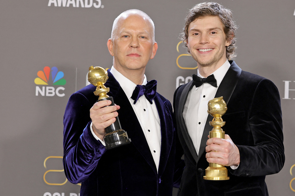 Netflix's DAHMER, created by Ryan Murphy (l.), earned a Golden Globe for lead actor Evan Peters (r.).