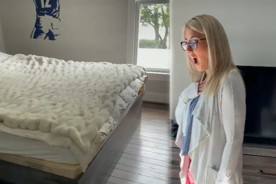 Mother can't believe her eyes as she looks behind her son's bed