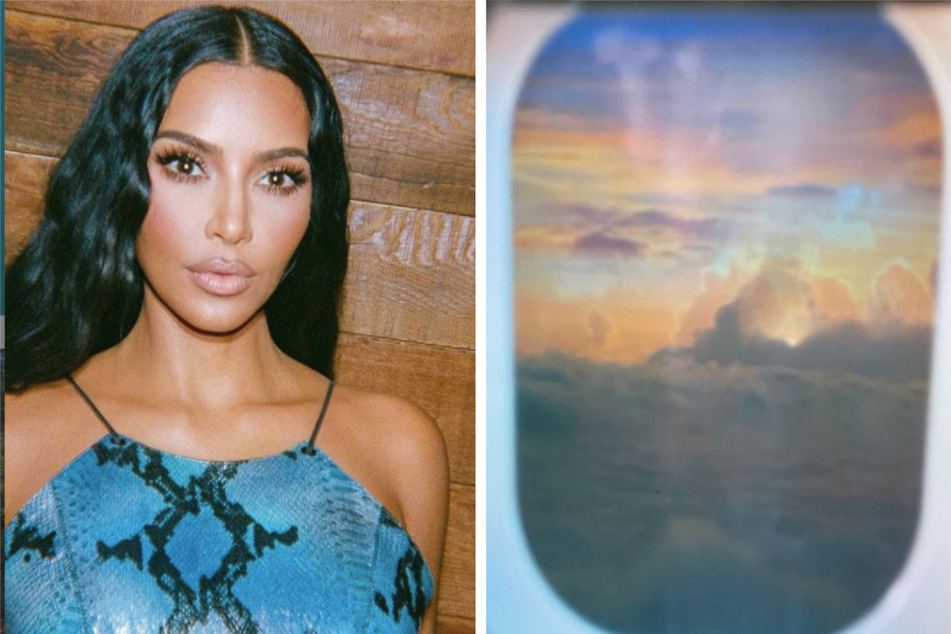 Kim posted a photo (l.) on Sunday saying, "You bring out the best in me." She also gave a window into her cross-country travels before the family outing in a prior post (r).