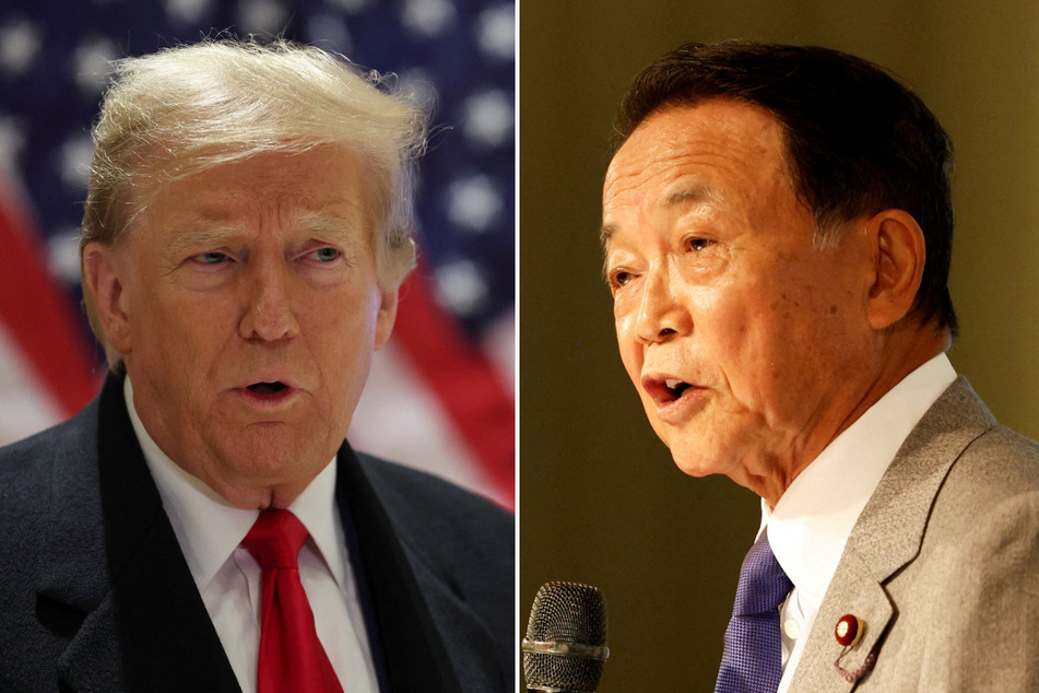 Ex-US president Donald Trump (l.) met with former Japanese prime minister Taro Aso at Trump Tower in New York.