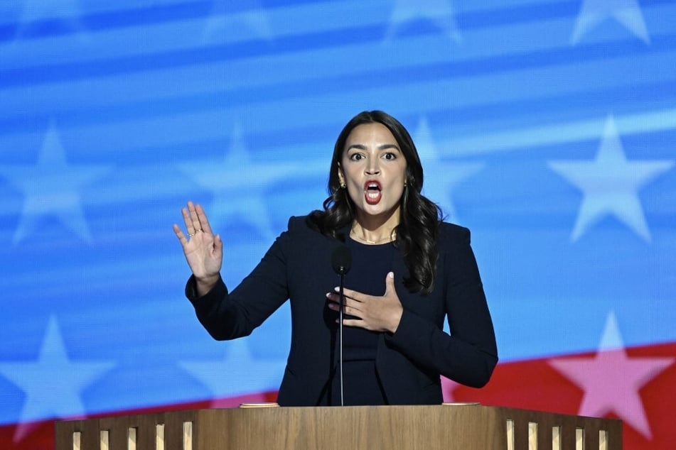 Congresswoman Alexandria Ocasio-Cortez speaks on the first day of the Democratic National Convention at the United Center in Chicago, Illinois.