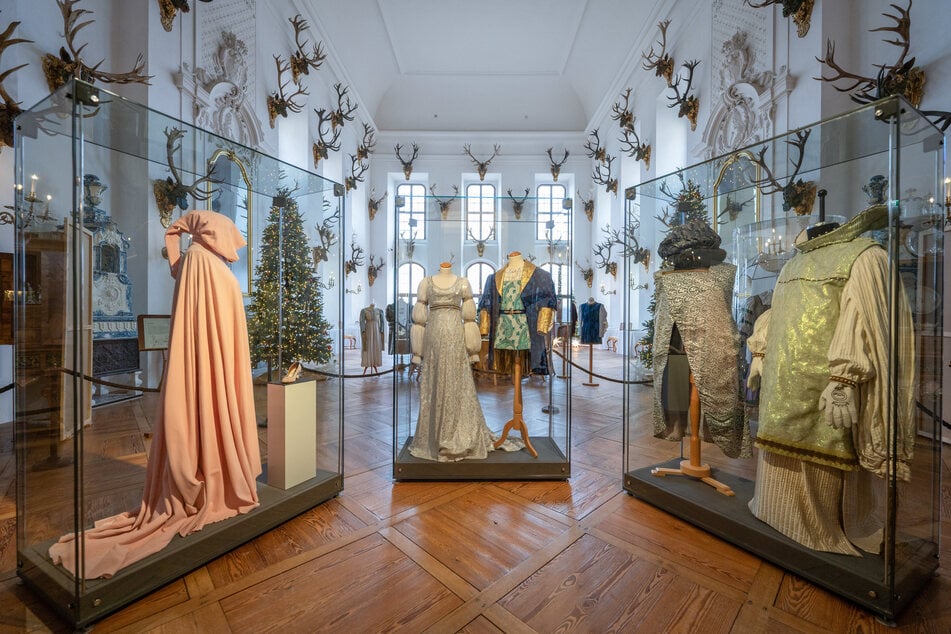 Exponate stehen im Festsaal von Schloss Moritzburg in der traditionellen Winterausstellung "Drei Haselnüsse für Aschenbrödel" zum gleichnamigen Kultfilm.