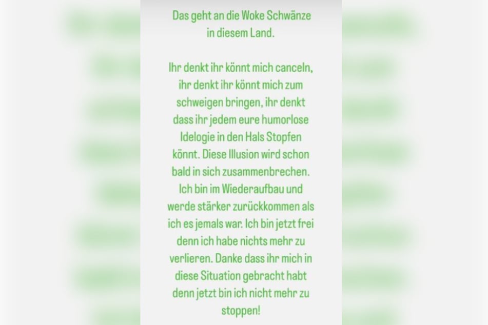 Faisal Kawusi (31) auf Instagram: "Das geht an die Woke-Schwänze in diesem Land."