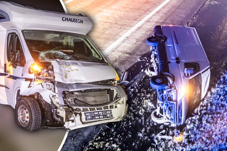 Unfall A17: Autsch! Heftiger Unfall auf A17: Wohnmobil schießt Iveco ab