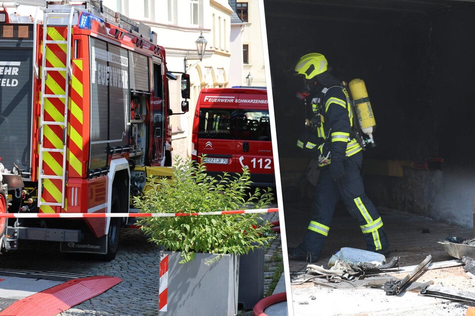 Dunkler Rauch löst Feuerwehreinsatz im Erzgebirge aus: Garagenbrand in der Altstadt
