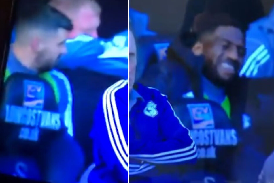 Omar Bogle (re.) wedelt sich wohl einen von der Palme, Callum Paterson (li.) konnte nicht glauben, was er da sah.