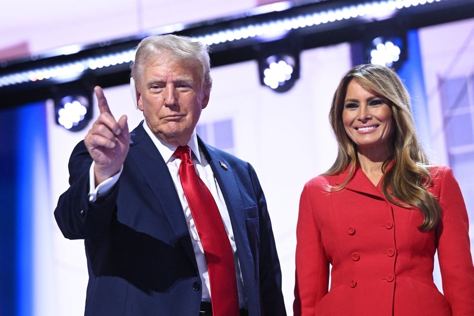 Donald Trump (l.) with his wife Melania Trump (r.) during the 2024 Republican National Convention at the Fiserv Forum in Milwaukee, Wisconsin, on July 18, 2024.