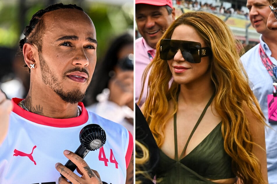 Shakira was spotted on a boat with F1 driver Lewis Hamilton (l) on Wednesday.