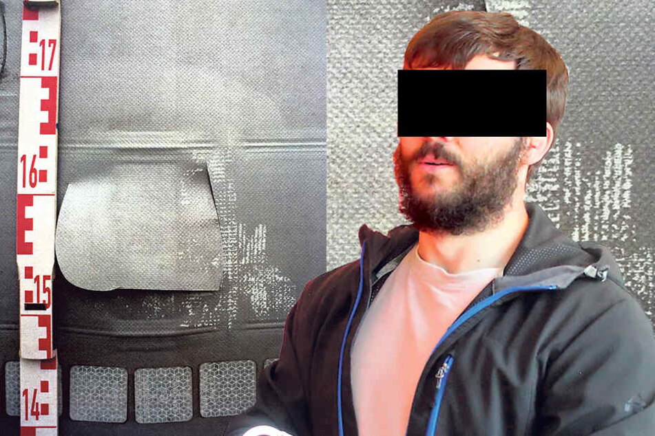 Grzegorz S. (28) schlitzte Brummi-Planen auf, um an die Ware auf den Aufliegern zu kommen. So ein kleines Loch schnitt Grzegorz, um einen Blick auf die Ladung zu werfen.