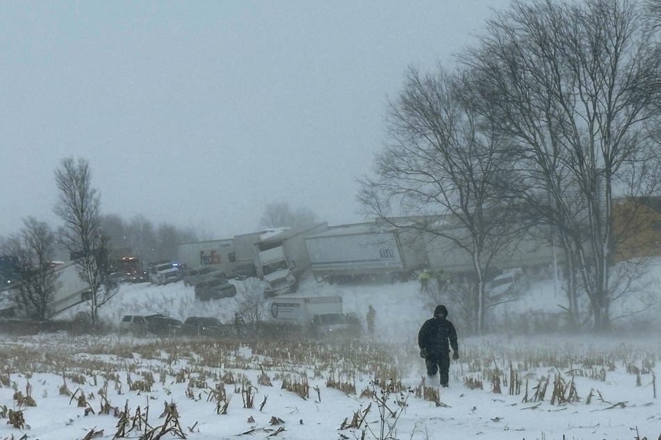 Snowy conditions caused a massive 100-vehicle pile-up on a major interstate road in Michigan on Monday morning.