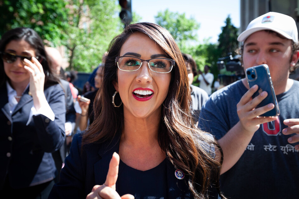 Lauren Boeber speaking to the press during a visit to George Washington University Gaza encampment in Washington, DC on May 1, 2024.