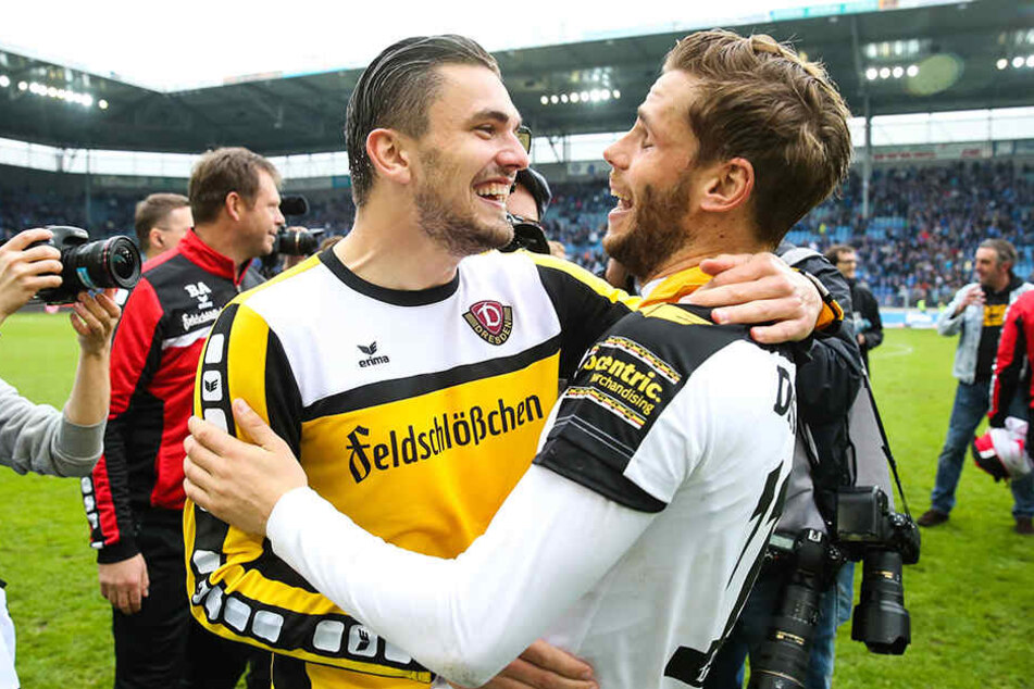 Gibt's das Traumsturm-Duo Pascal Testroet (l.) und Justin Eilers bei Dynamo bald wieder?
