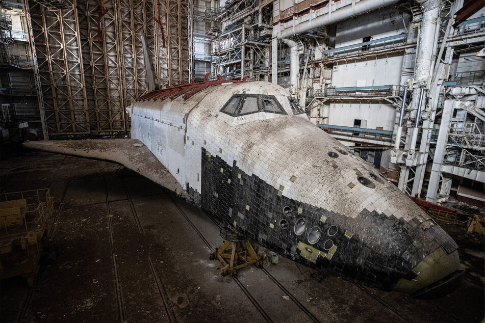 Partially-constructed Buran orbiters sit deteriorating in disused factories at the Baikonur Cosmodrome in Kazakhstan.