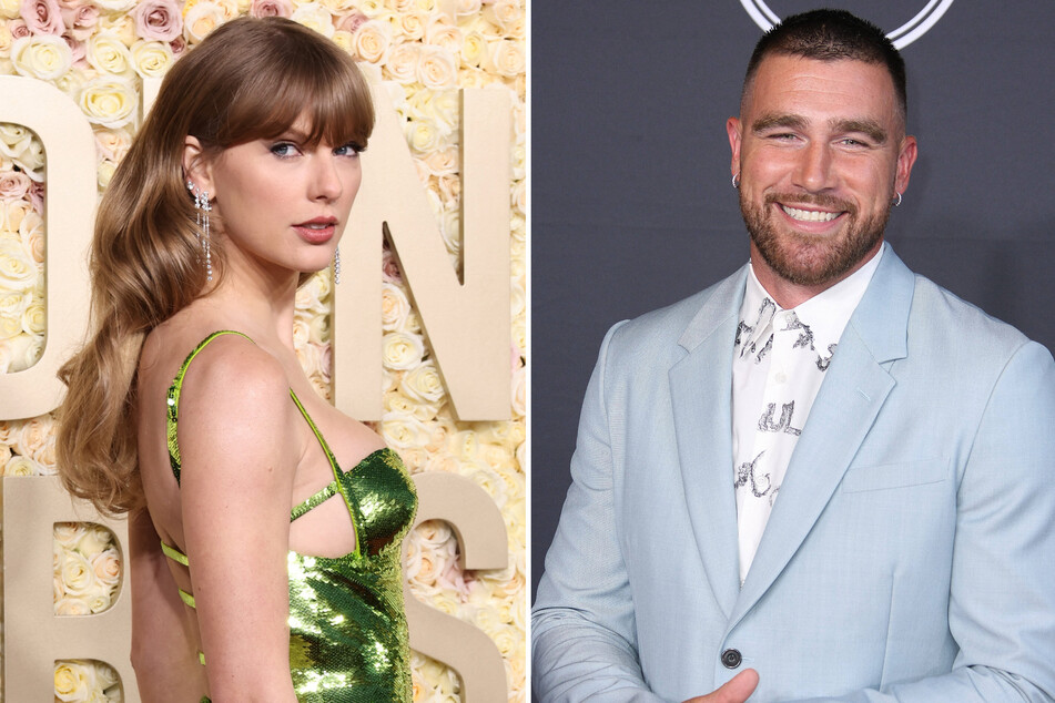 Travis Kelce (r.) opened up about his recent reunion with Taylor Swift in Singapore during the latest episode of his podcast.