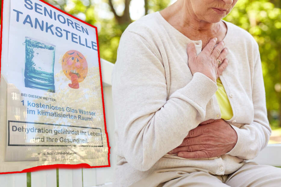 Fotomontage: Ältere Menschen neigen oftmals dazu nicht genügend zu trinken, die "Seniorentankstelle" soll dem Abhilfe schaffen (Symbolbild).